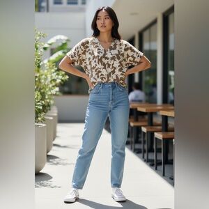 MELLODAY Brown and Cream Floral Blouse